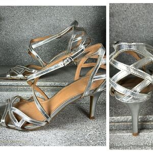 db Demi Metallic Silver Strappy Heels Dress Shoes Size 9 Homecoming Prom Party